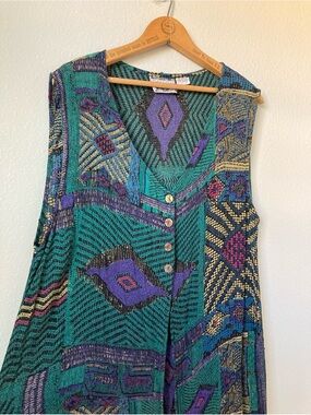 Vintage 80s 90s Patchwork Southwestern Midi flowy Vest Dress topper Phoebe style